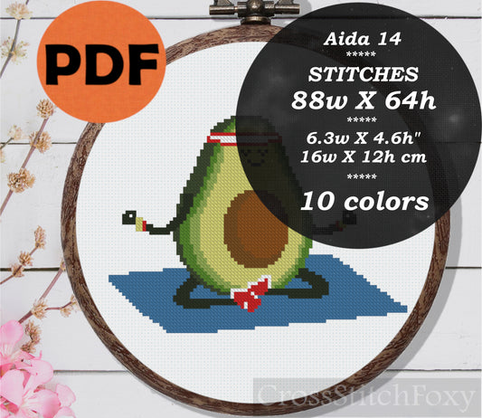 Yoga Fitness Avocado cross stitch pattern