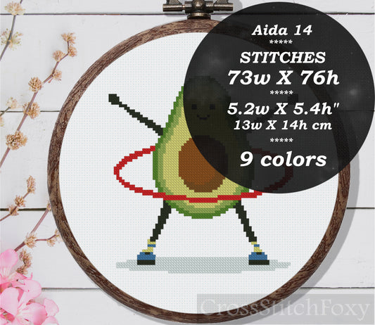 Fitness Avocado cross stitch pattern