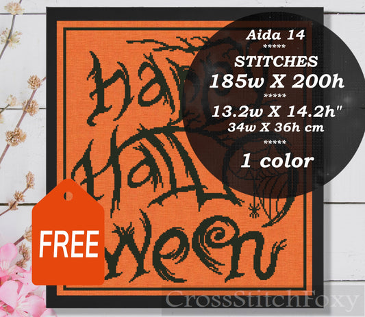 Happy Halloween spider web cross stitch pattern
