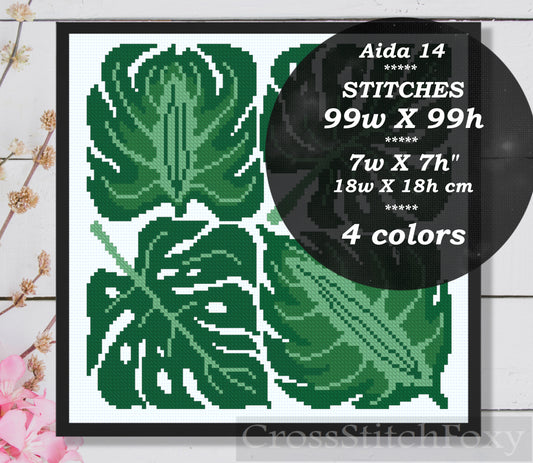 Abstract Monstera Cross Stitch Pattern