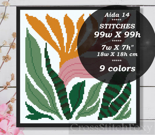 Abstract Plant Cross Stitch Pattern