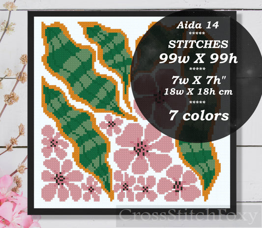 Abstract Plant Cross Stitch Pattern