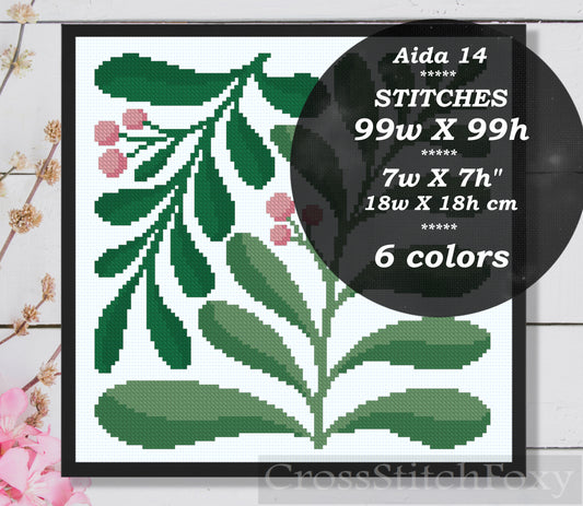 Abstract Plant Cross Stitch Pattern