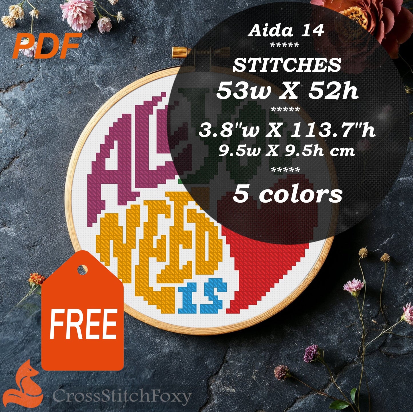 All You Need Is Love cross stitch pattern FREE