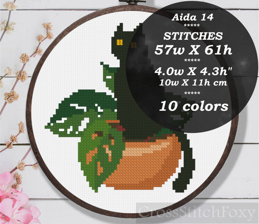 Black Cat with Home Plant Cross Stitch Pattern