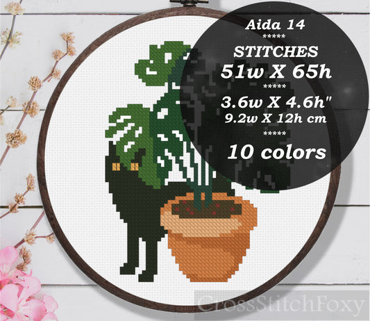 Cat with Home Plant Cross Stitch Pattern