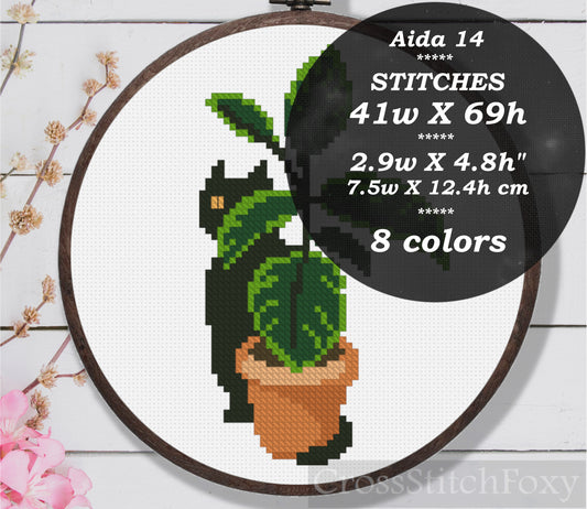 Cat with Home Plant Cross Stitch Pattern