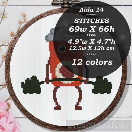 Coffee Squat Gym Cross Stitch Pattern