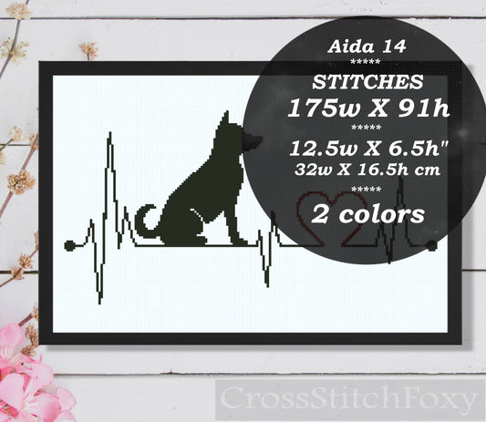 Dog Love Cardiogram cross stitch pattern