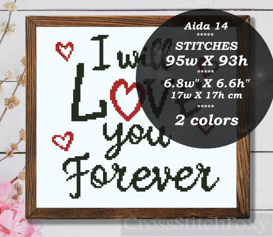 Love you forever cross stitch pattern