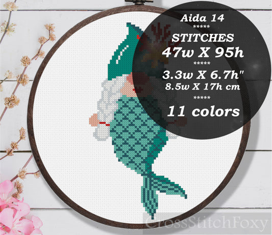 Mermaid gnome girl cross stitch pattern