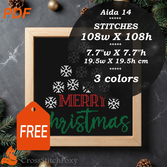 Merry Christmas Snow Lettering Cross Stitch Pattern