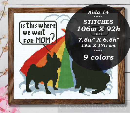 Rainbow bridge French bulldog and English bulldog cross stitch pattern