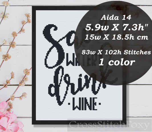 Save water drink wine cross stitch pattern