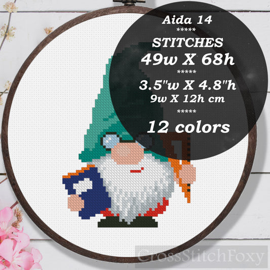 School Gnome Cross Stitch Pattern
