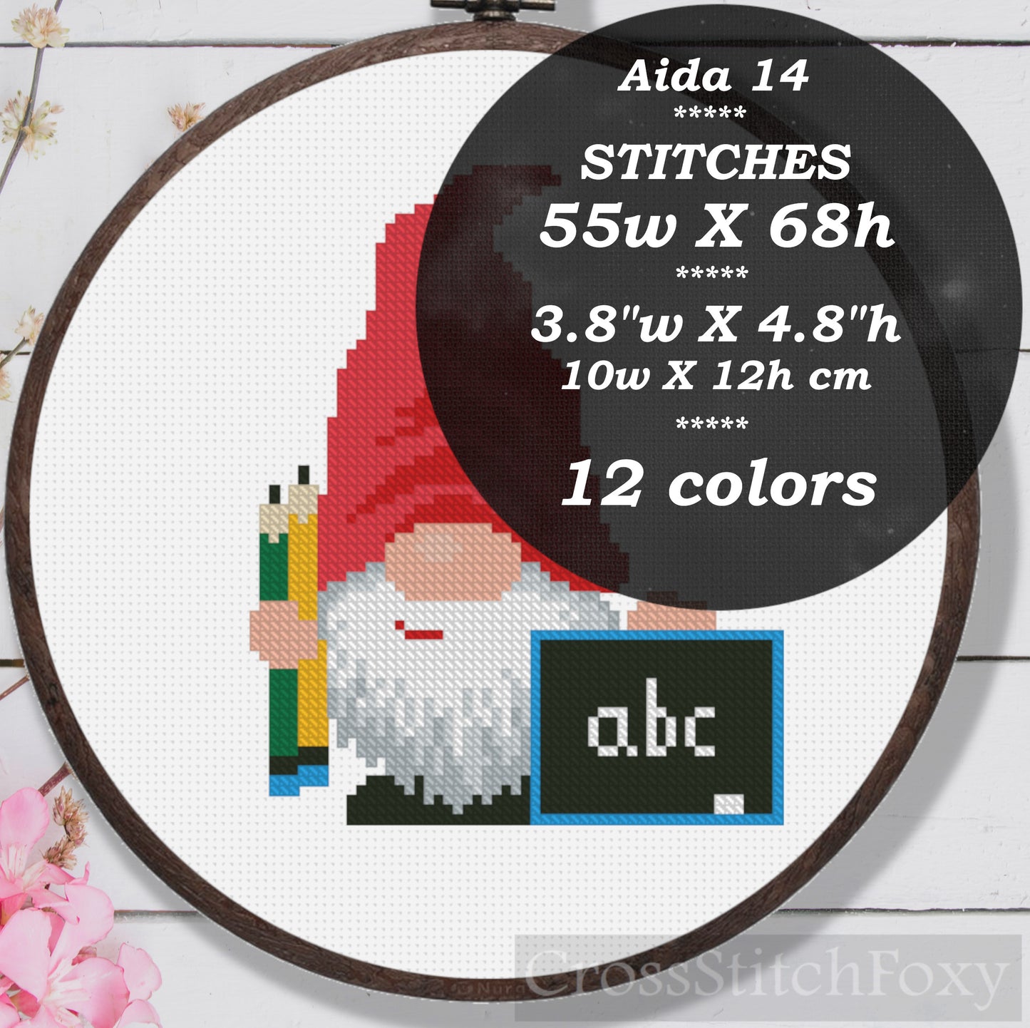 School Gnome Cross Stitch Pattern