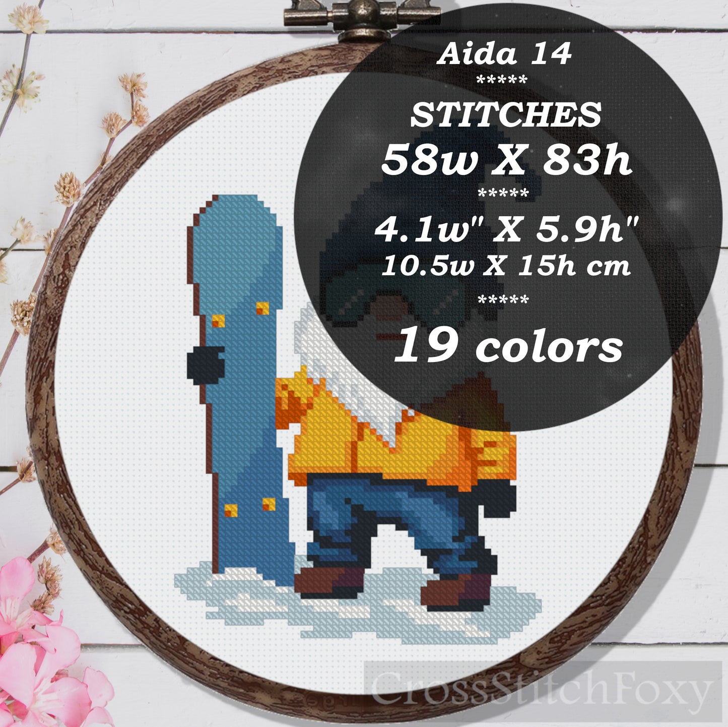 Snowboard Gnome cross stitch pattern