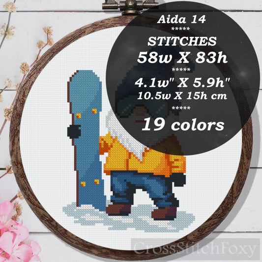 Snowboard Gnome cross stitch pattern
