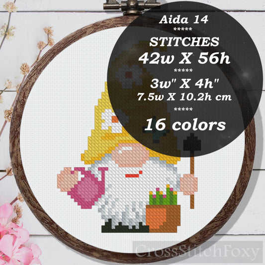 Spring Gnome Cross Stitch Pattern