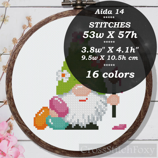 Spring gnome Easter Egg cross stitch pattern