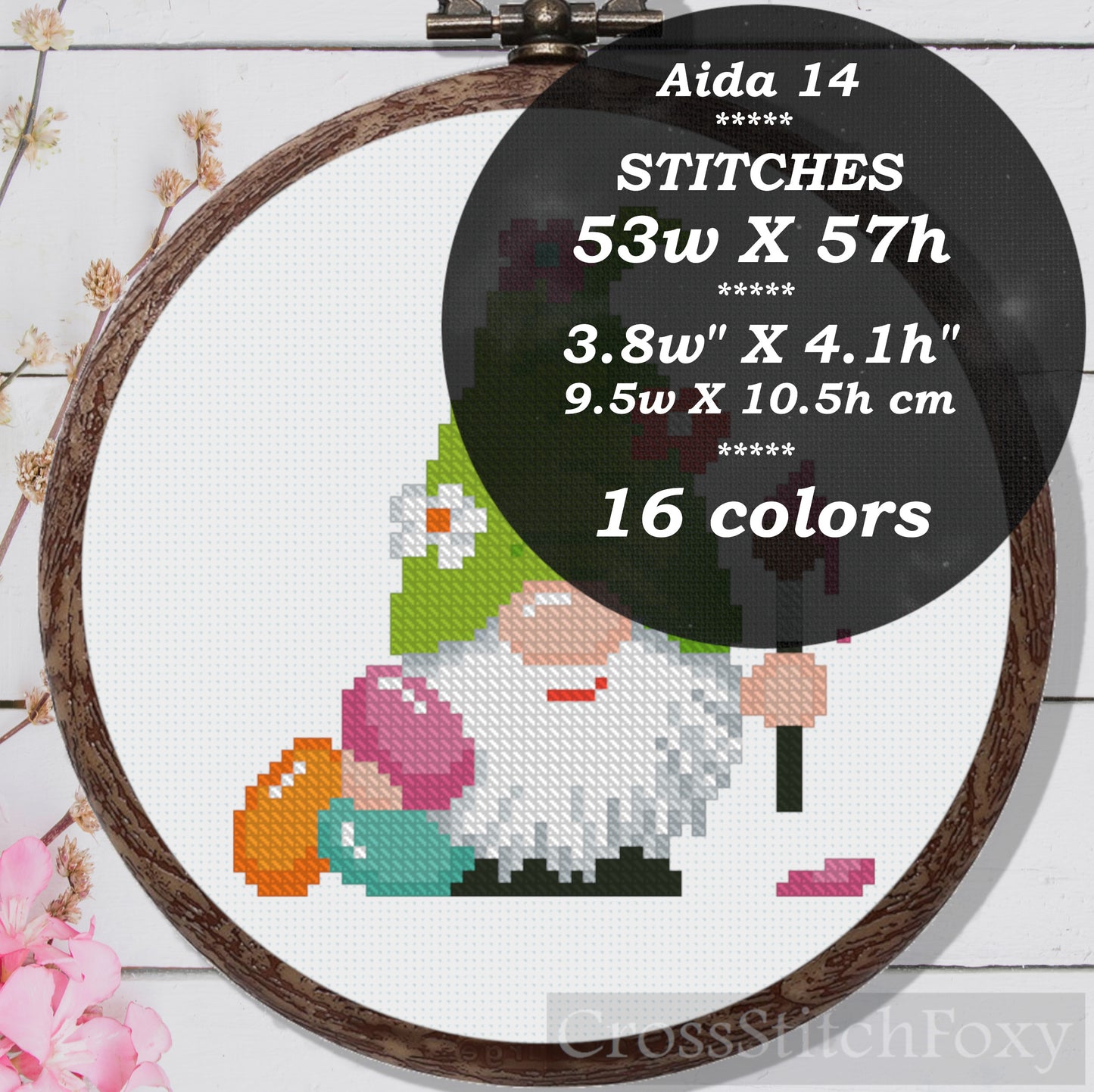 Spring gnome Easter Egg cross stitch pattern