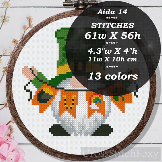 St. Patrick Irish gnome bunting cross stitch pattern