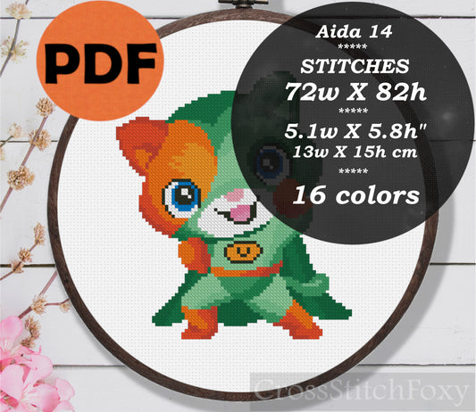 Superhero Cat cross stitch pattern
