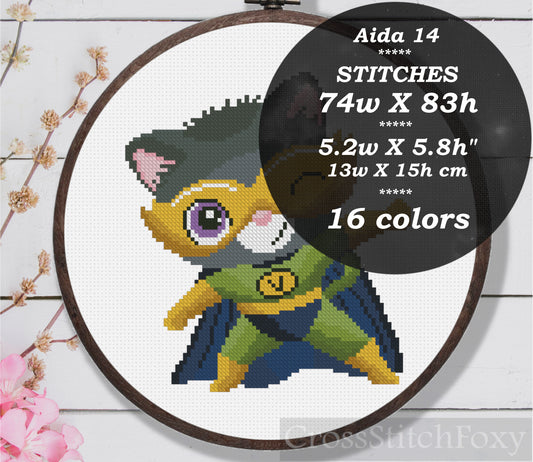 Superhero Cat cross stitch pattern
