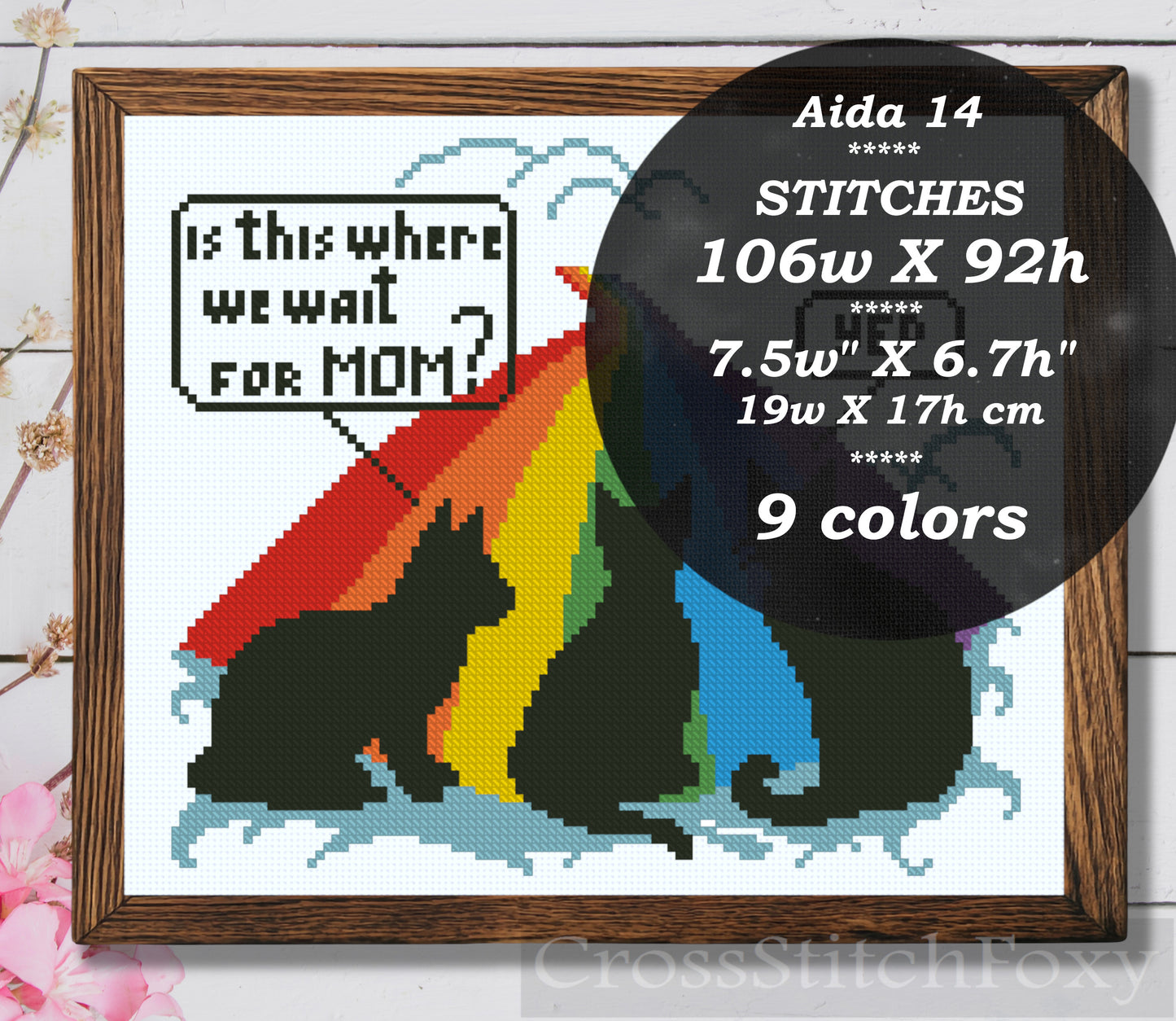 Three Cats Rainbow Bridge cross stitch pattern