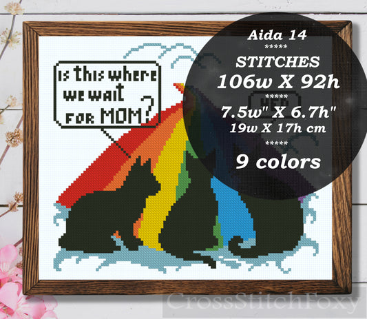 Three Cats Rainbow Bridge cross stitch pattern