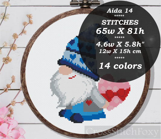 Valentine Gnome cross stitch pattern