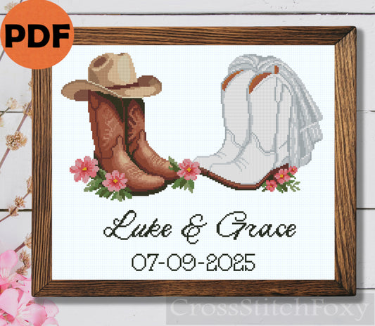 Wedding cowboy party cross stitch pattern