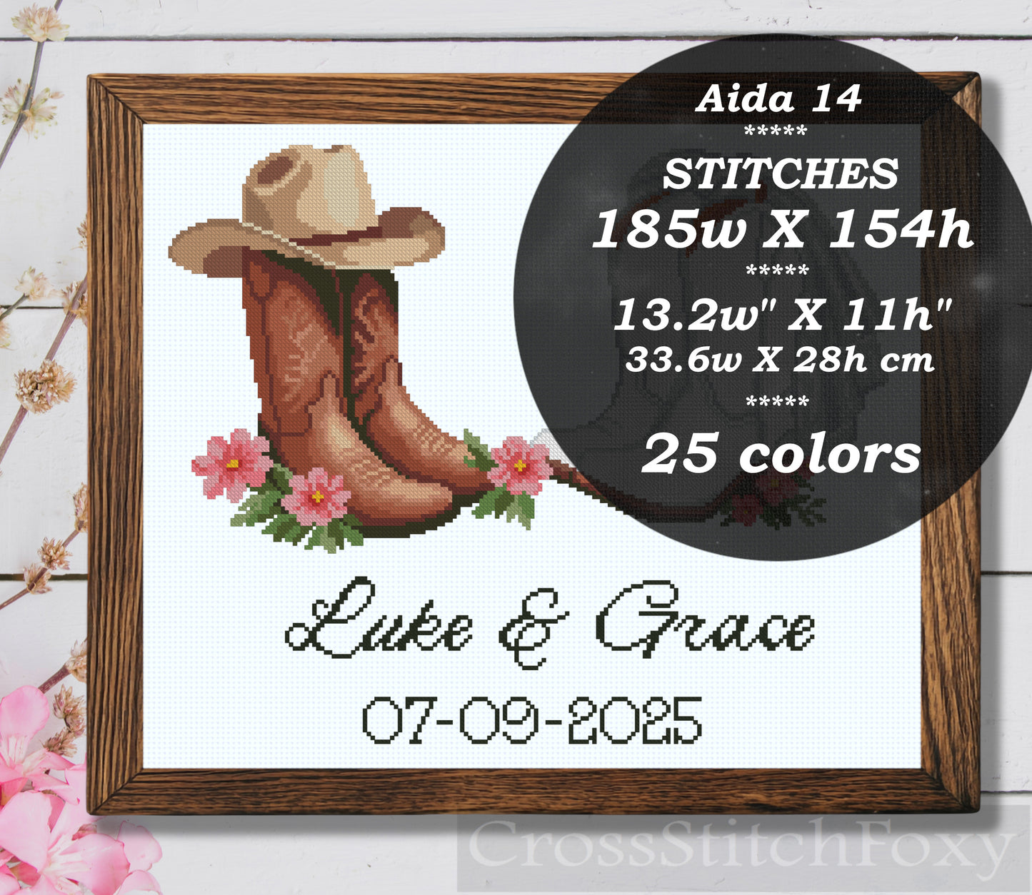 Wedding cowboy party cross stitch pattern