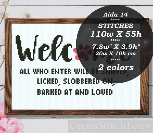 Welcome Sign Dog Cross Stitch Pattern