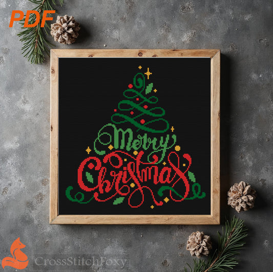 Merry Christmas Lettering cross stitch pattern