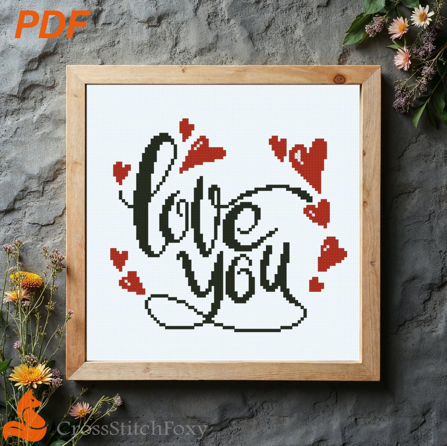 Love You Hearts cross stitch pattern