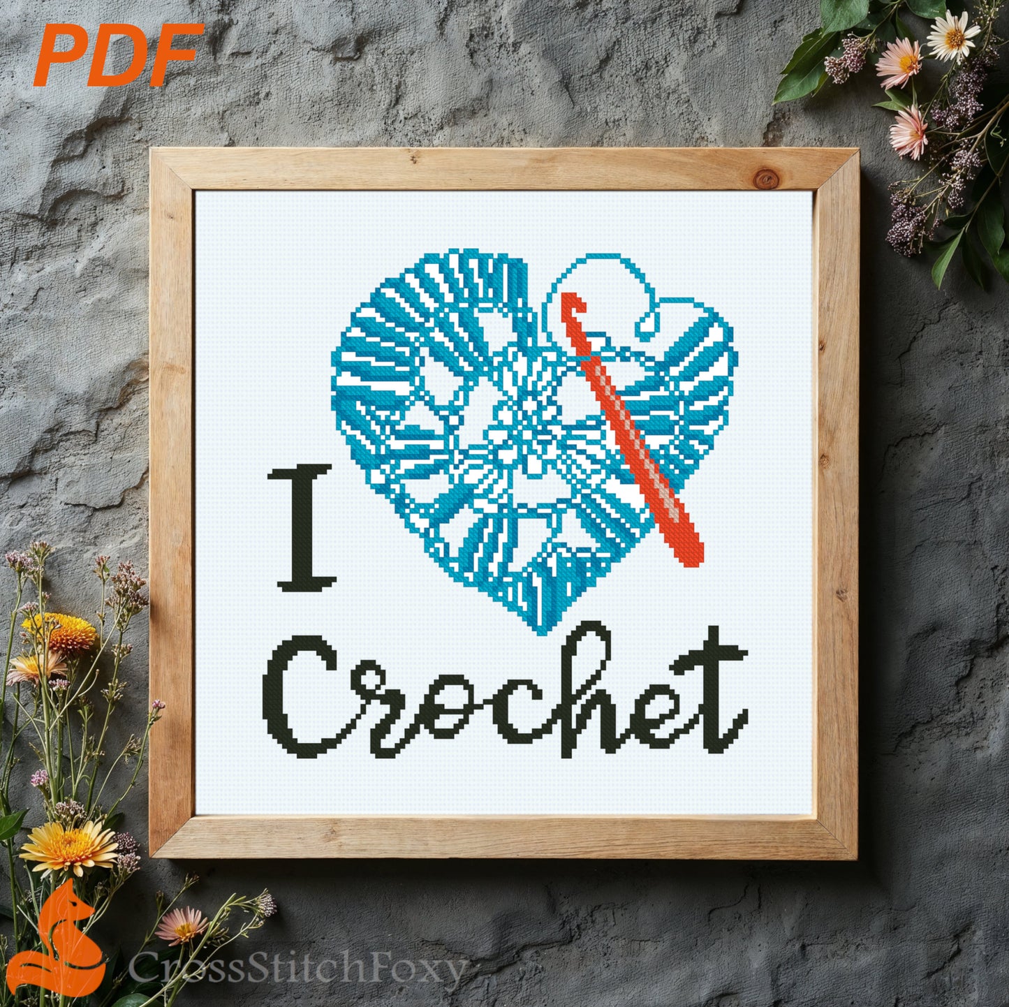 I Love Crochet Heart Quote Cross Stitch Pattern