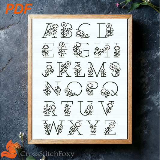 Floral Monogram Alphabet cross stitch pattern