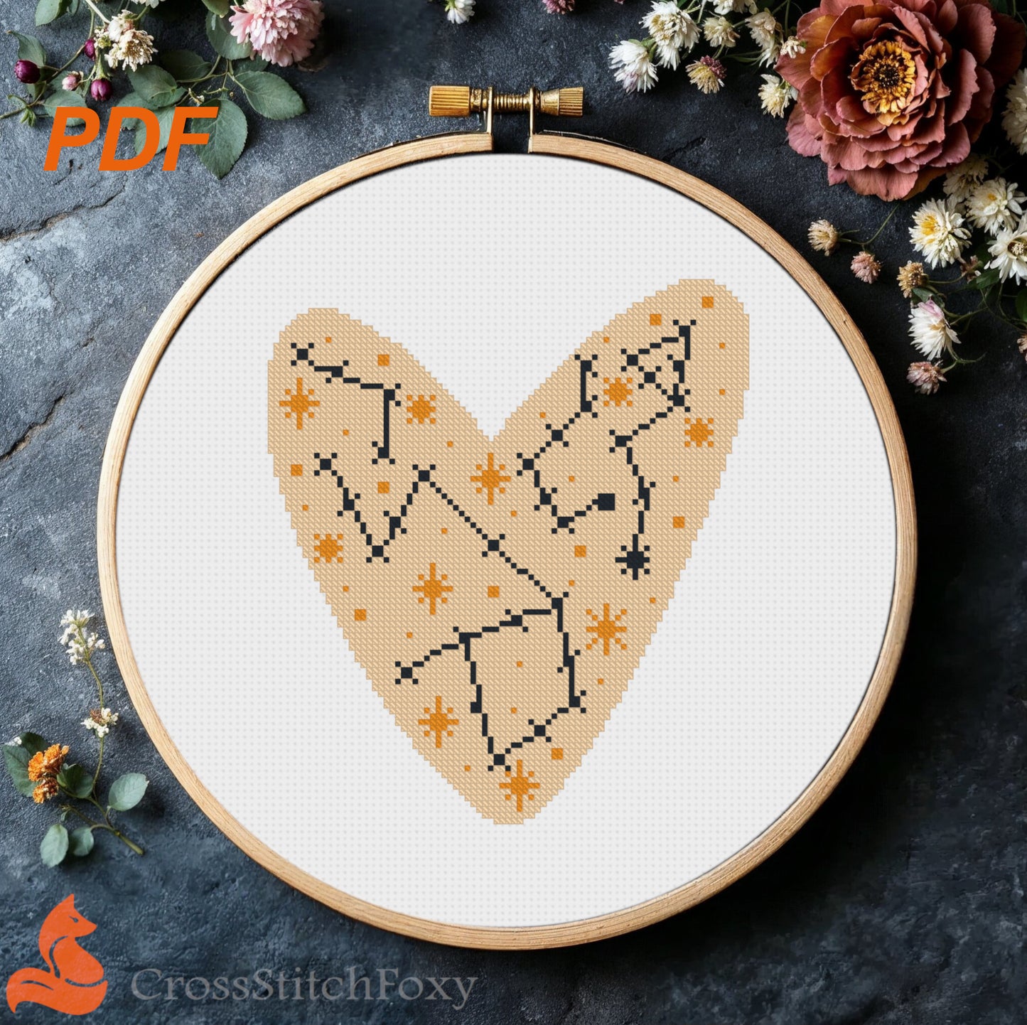 Boho star heart cross stitch patterns