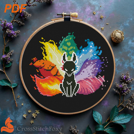 Kitsune Mystical Fox Spirit Cross Stitch Pattern PDF