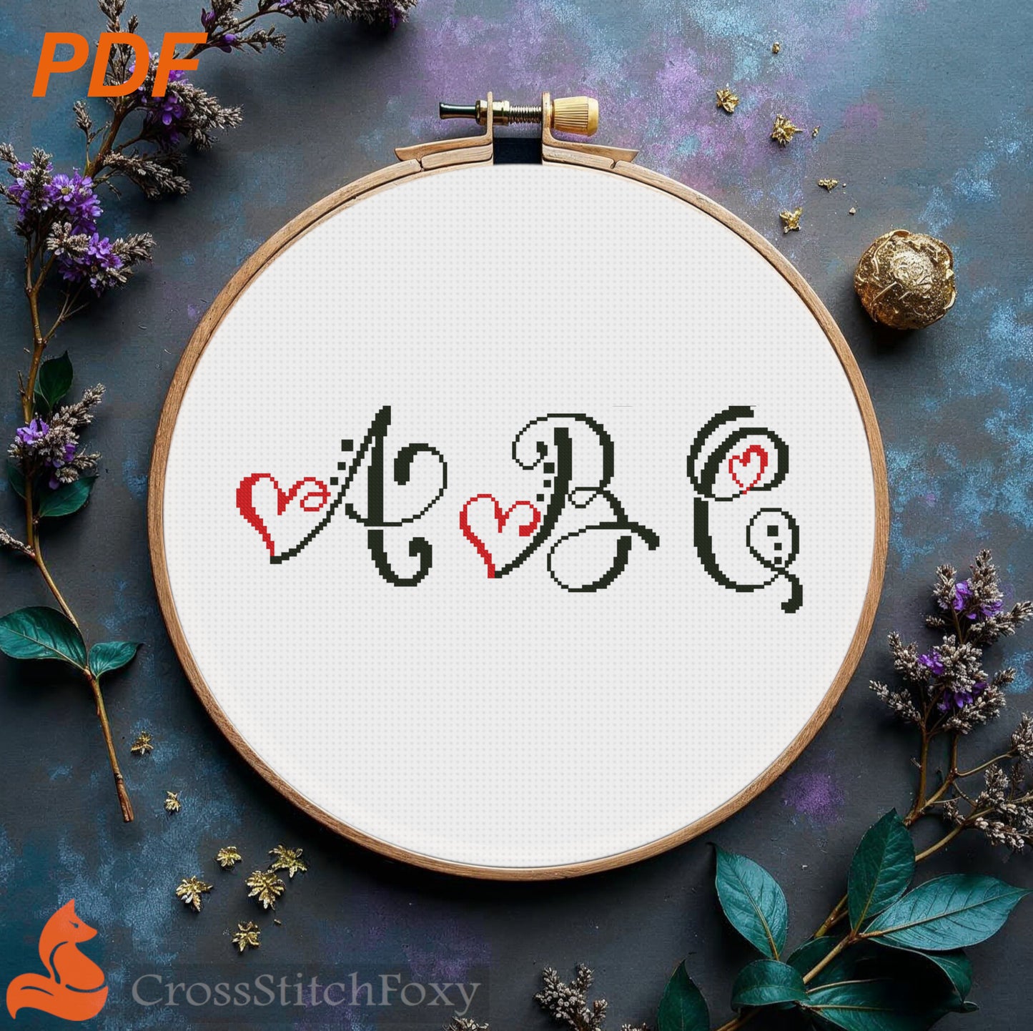 Valentine's Day Monogram Alphabet cross stitch pattern