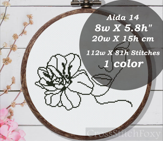 One line art female floral portrait cross stitch pattern