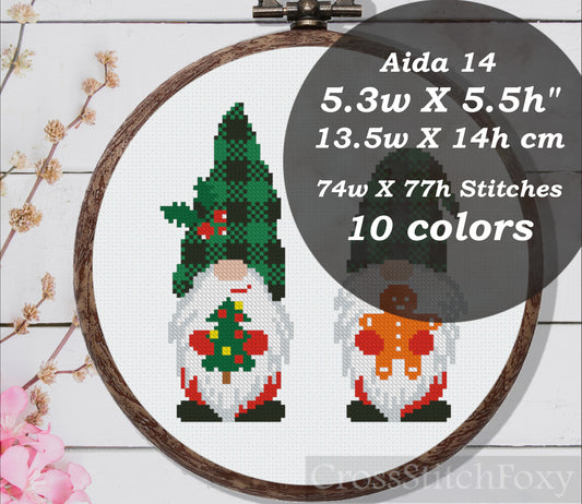 Tartan gnomes cross stitch pattern
