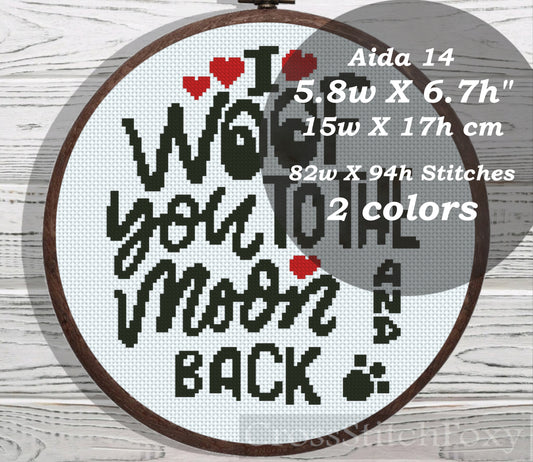 I Woof You To The Moon And Back cross stitch pattern