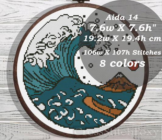 The Great Wave cross stitch pattern