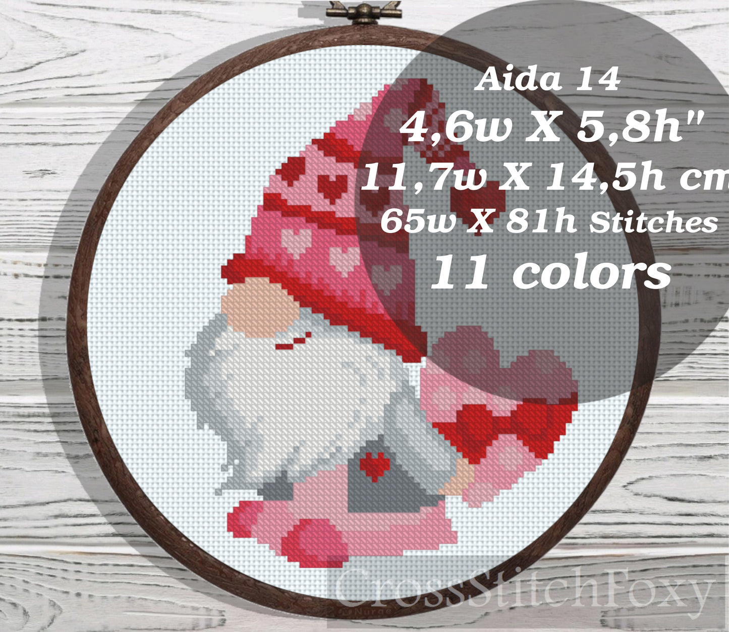 Valentine Gnome cross stitch pattern