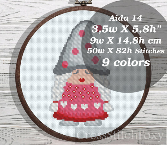 Girl Gnome cross stitch pattern