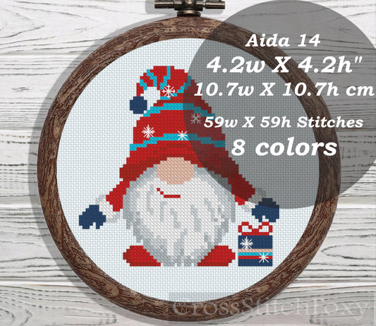 Christmas Gnome with Gift cross stitch pattern