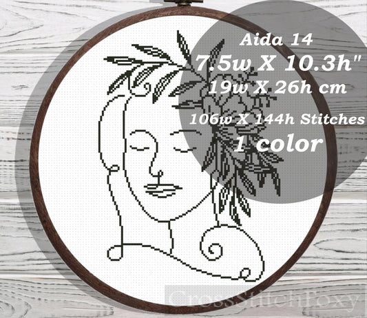 Boho Female Floral Portrait cross stitch pattern
