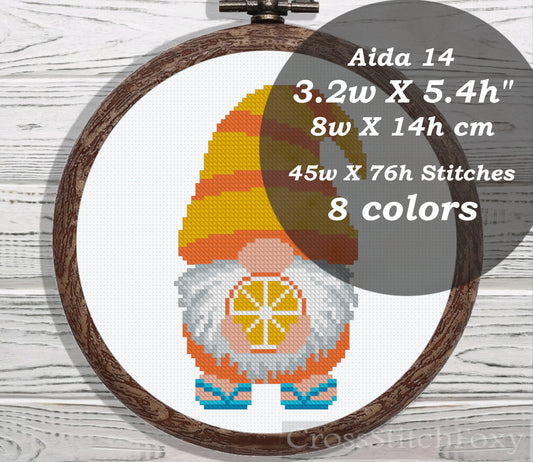 Summer Gnome cross stitch pattern